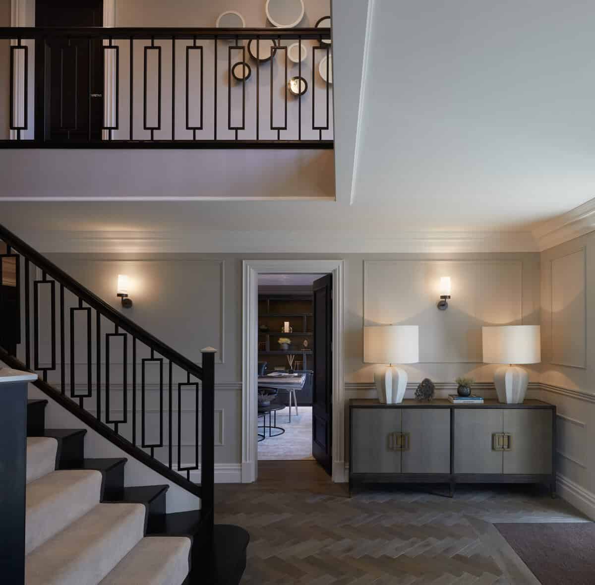 Elegant staircase and console arrangement