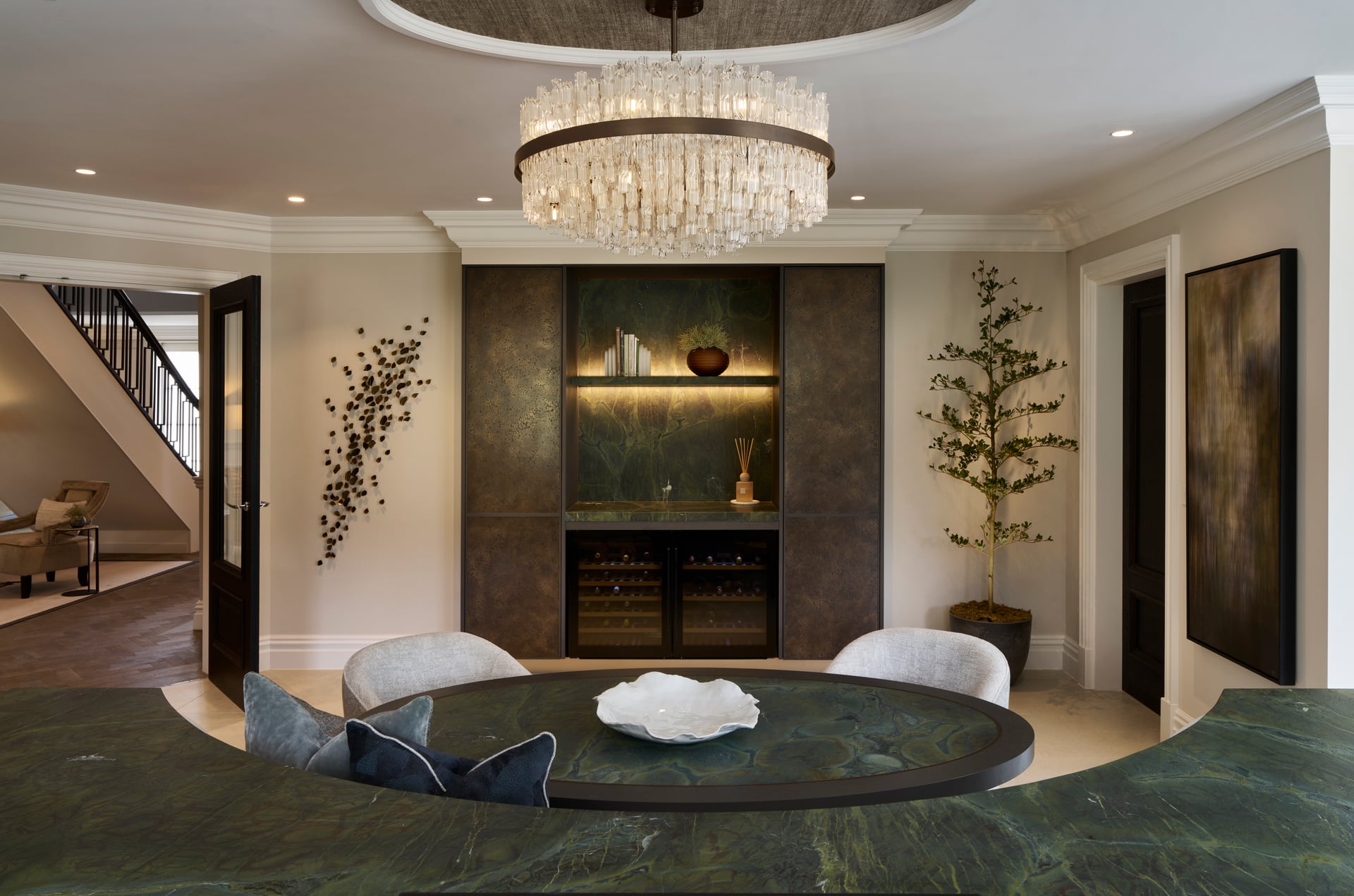 Formal dining space with custom detailing