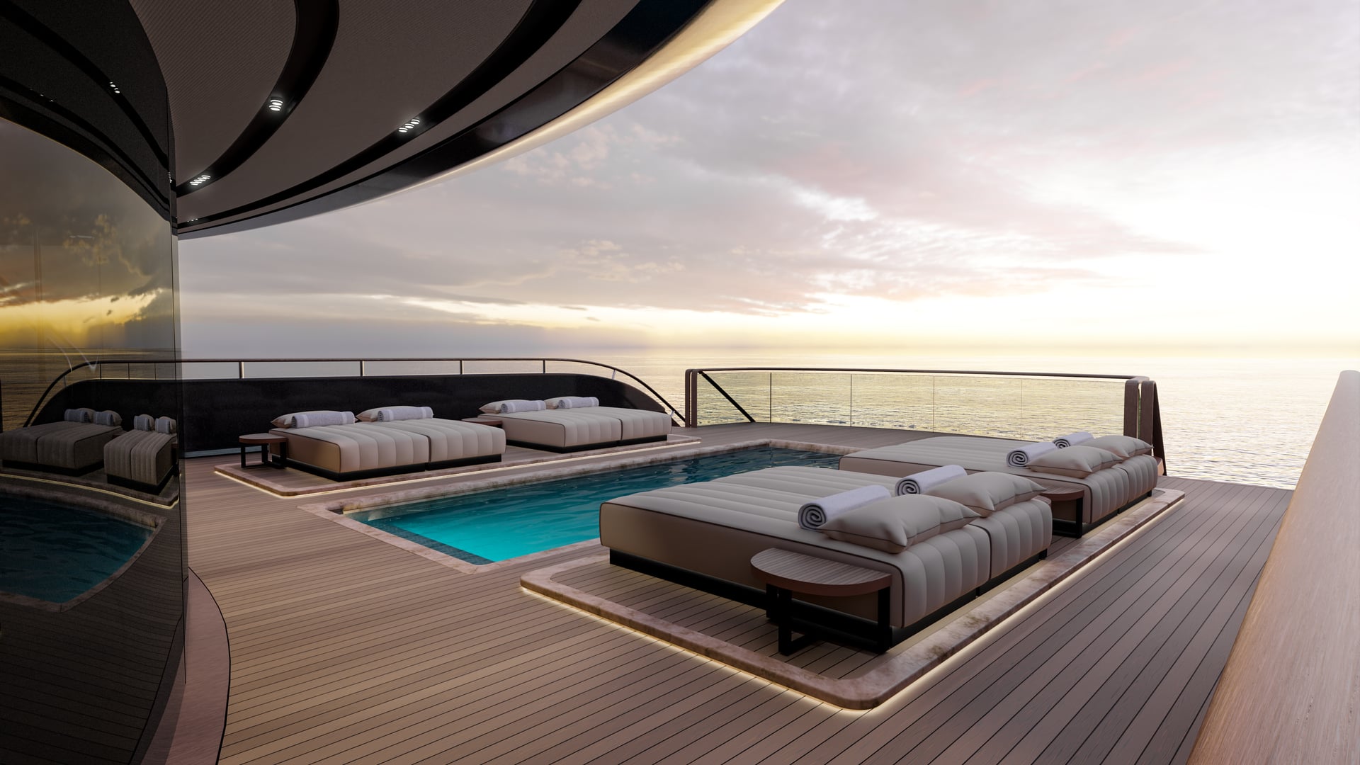Pool lounge on the main deck of a superyacht