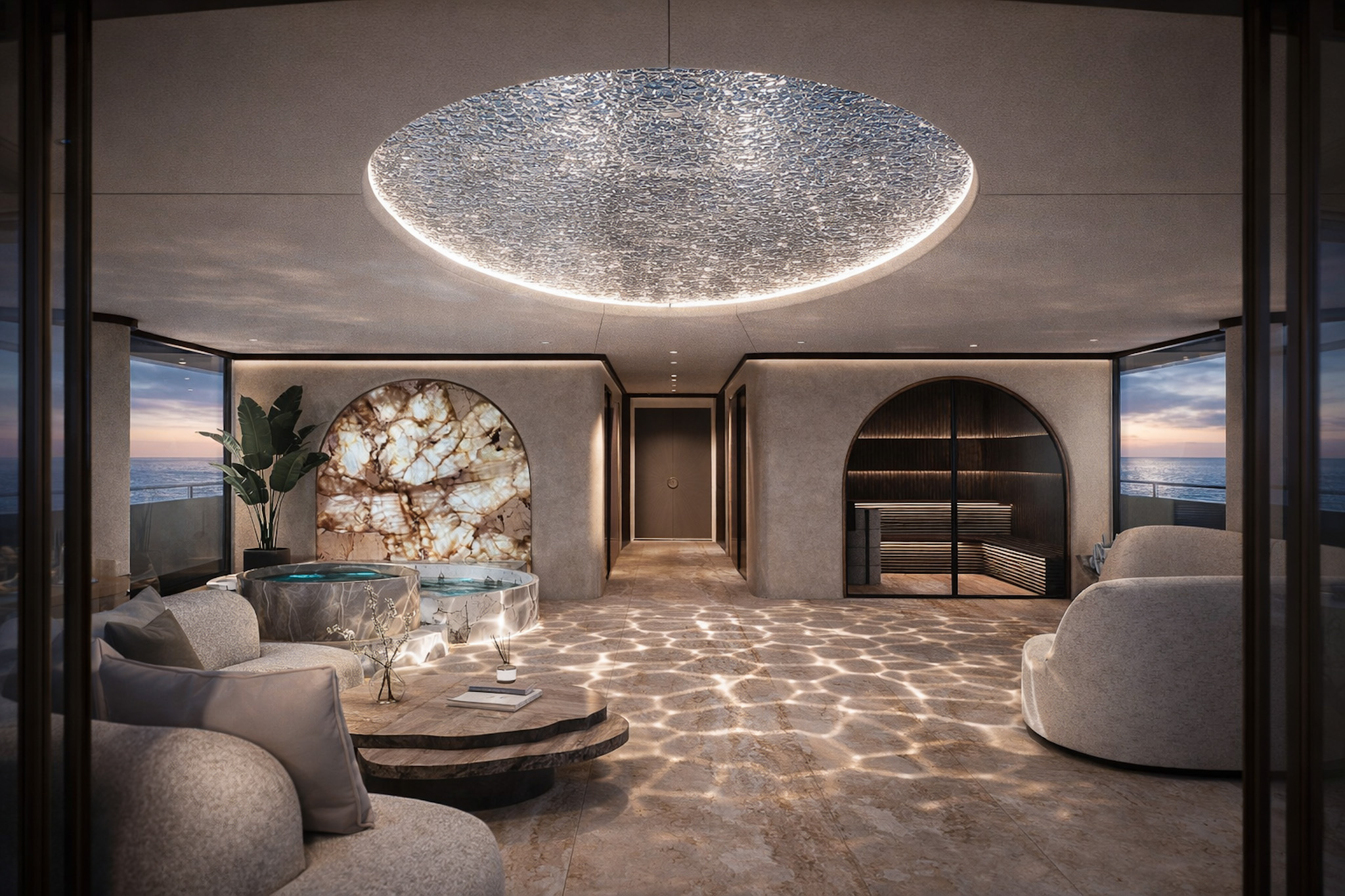 Forward spa view aboard RISE superyacht
