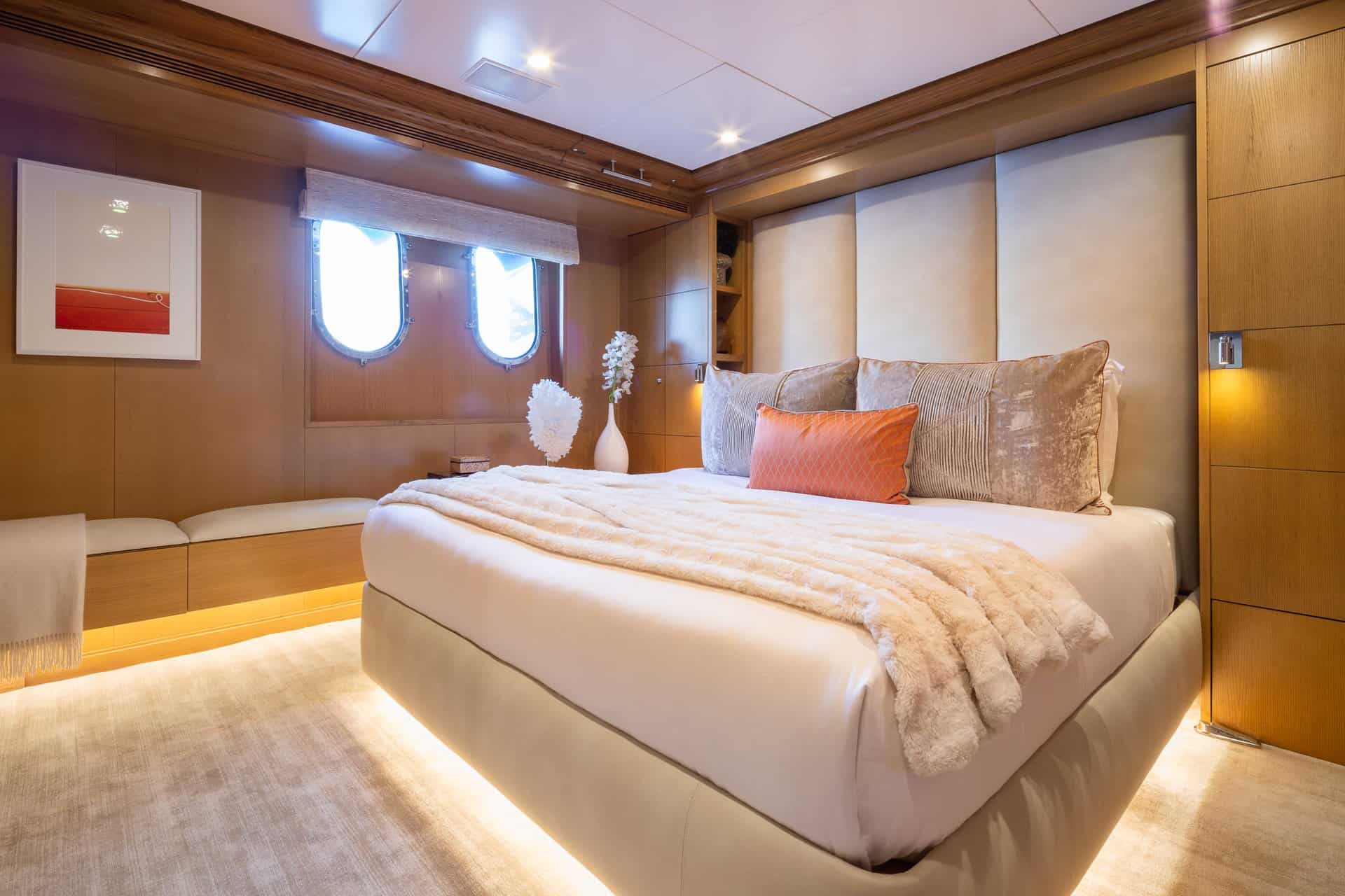 Warm timber superyacht cabin