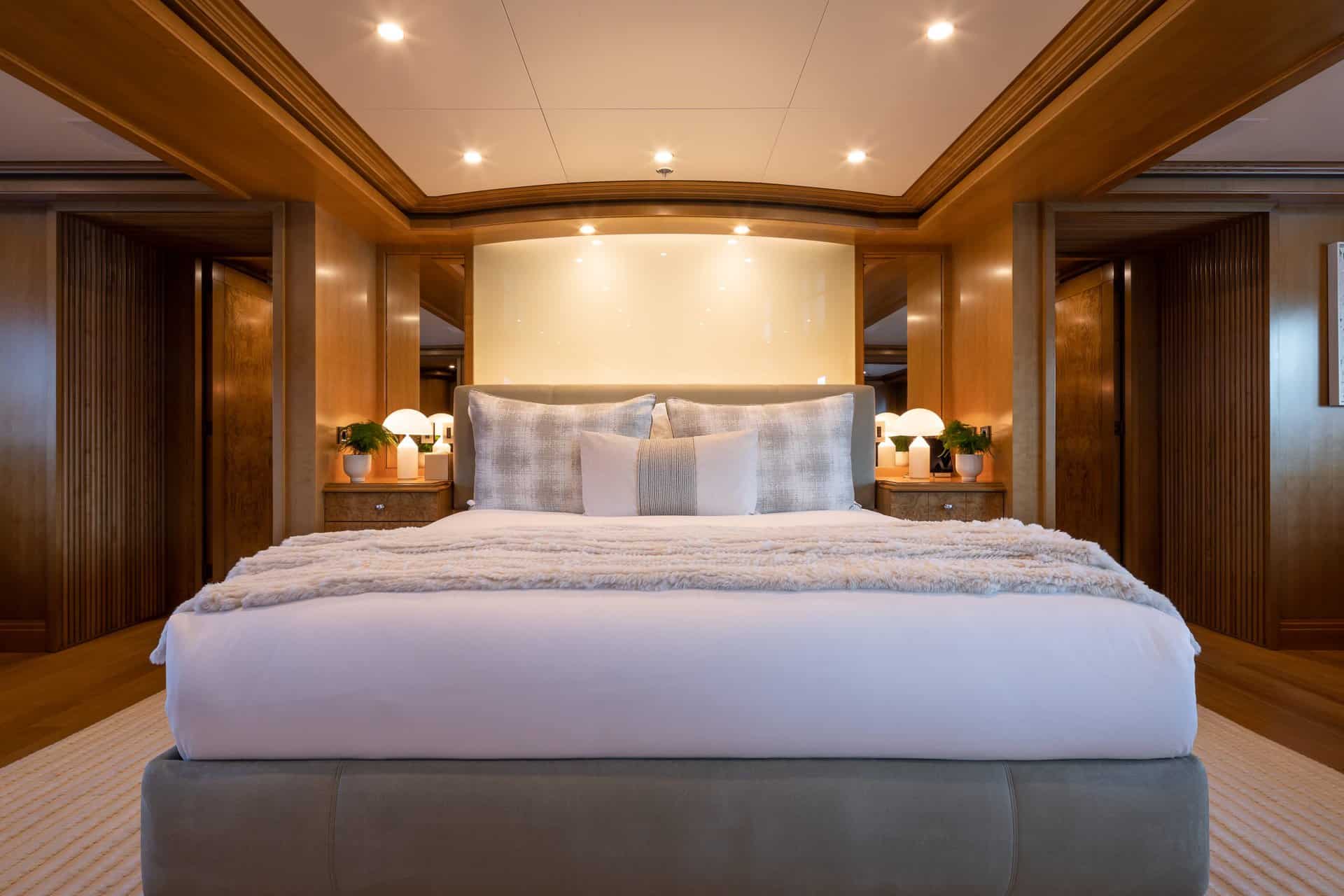 Primary superyacht cabin in polished timber